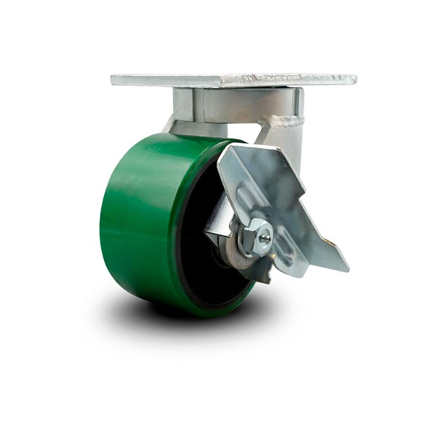 6 Inch Extra Heavy Duty Green Poly on Cast Iron Wheel Swivel Caster with Brake